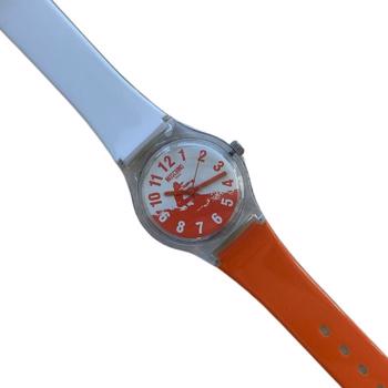 Tofarvet Moschino ur i orange og hvidt