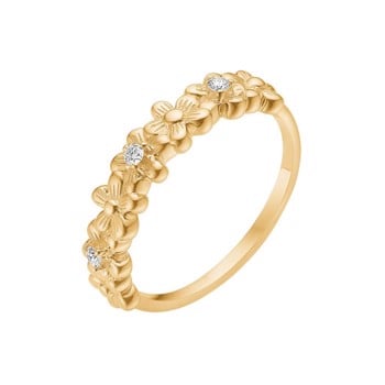 8 kt Guld Ring med Blomser og Diamanter, 3x0,02 ct W/SI - Lund