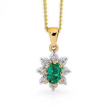 Klassisk smaragd vedhæng med 8 diamanter, fra Bee