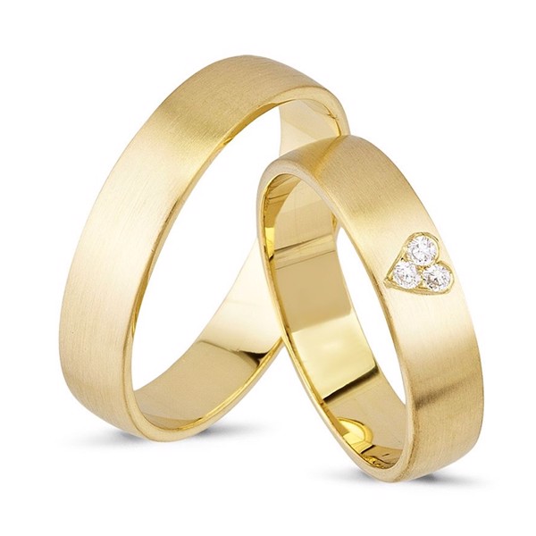 Nuran Diamond heart 14 karat guld Vielsesringe med 3 stk diamanter Wesselton / VS