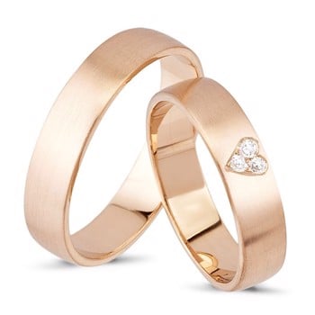 Nuran Diamond heart 14 karat rosa guld Vielsesringe med 3 stk diamanter Wesselton / VS