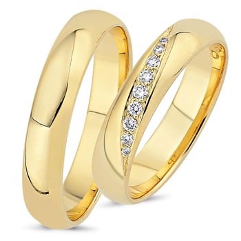 Nuran Love 14 karat guld Vielsesringe med 0,12 ct diamant Wesselton VS i flot brillant slib