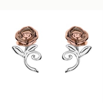 Disney's Smukke rose ørestikker i sølv med rosaforgyldte blade. Rosen er symbolet fra Disney klassikeren, Skønheden og Udyret.