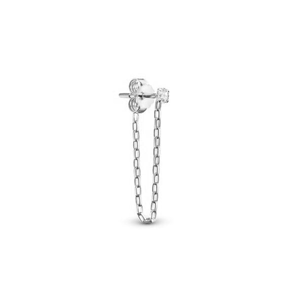 White CZ sølv Ørering med glitrrende sten og kæde fra Christina Jewelry