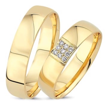 Nuran Love 14 karat guld Vielsesringe med 0,09 ct diamanter Wesselton VS i flot brillant slib