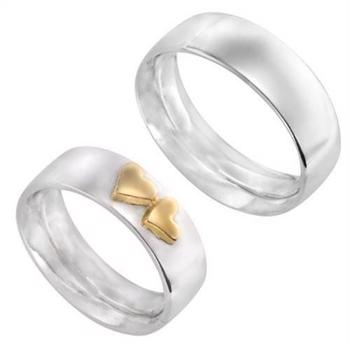Sølv ringe med 14 karat guld hjerter, fra Randers Sølv